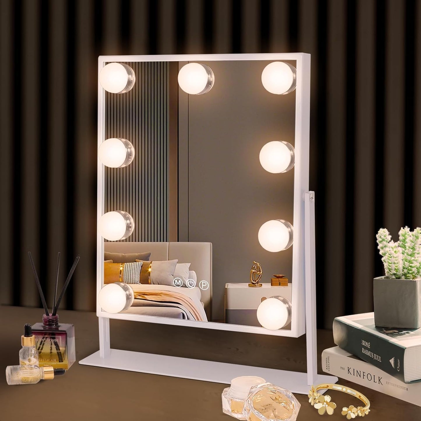 Vanity Mirror with Lights Lighted Makeup Mirror with 9 LED Bulbs Plug in Light up Makeup Mirror with Lights 360 Rotation with 10X Magnifying Mirror Tabletop