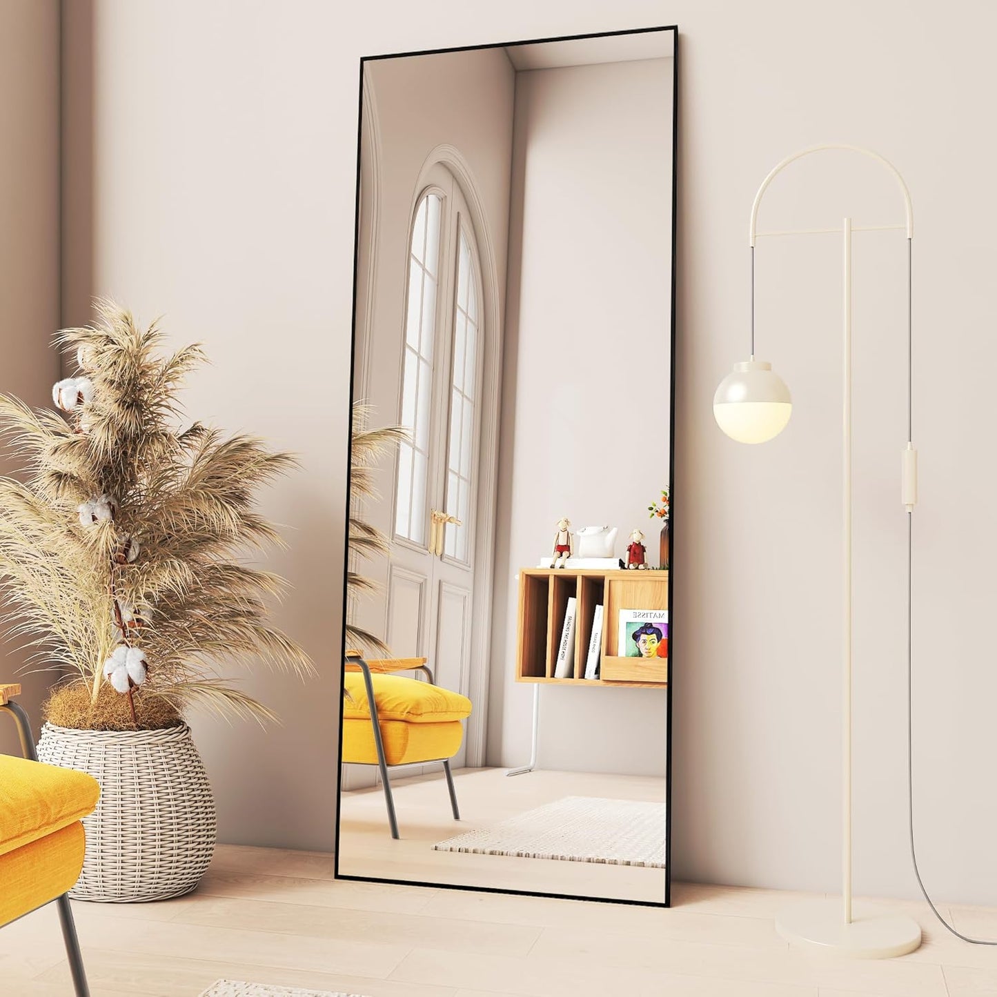 71" X 32" Full Length Mirror with Stand – Oversized Floor Mirror, Shatterproof Tempered Glass, Slim Aluminum Frame, Home Decor, Black