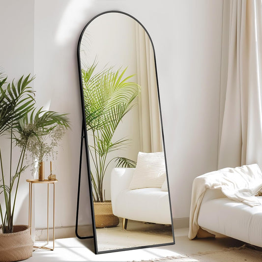 64"X21" Arched Full Length Mirror, Standing or Leaning Full Body Mirror with Aluminum Alloy Thin Frame, Suitable for Bedroom or Cloakroom,Black