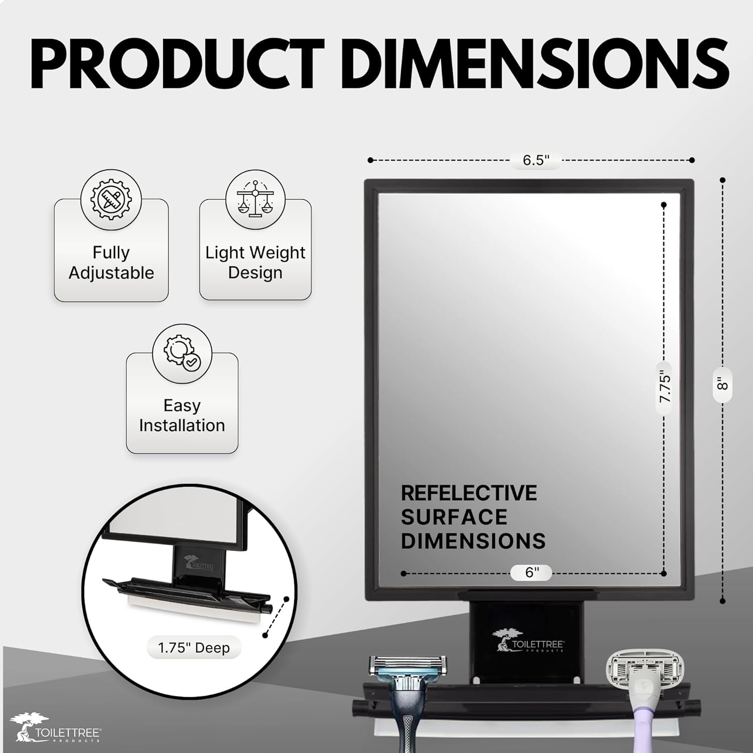 Fogless Shower Mirror - Anti-Fog Mirror - Adjustable Shaving Mirror with a Squeegee - Rust-Proof, Impact-Resistance Bathroom Shower Mirror - Tall