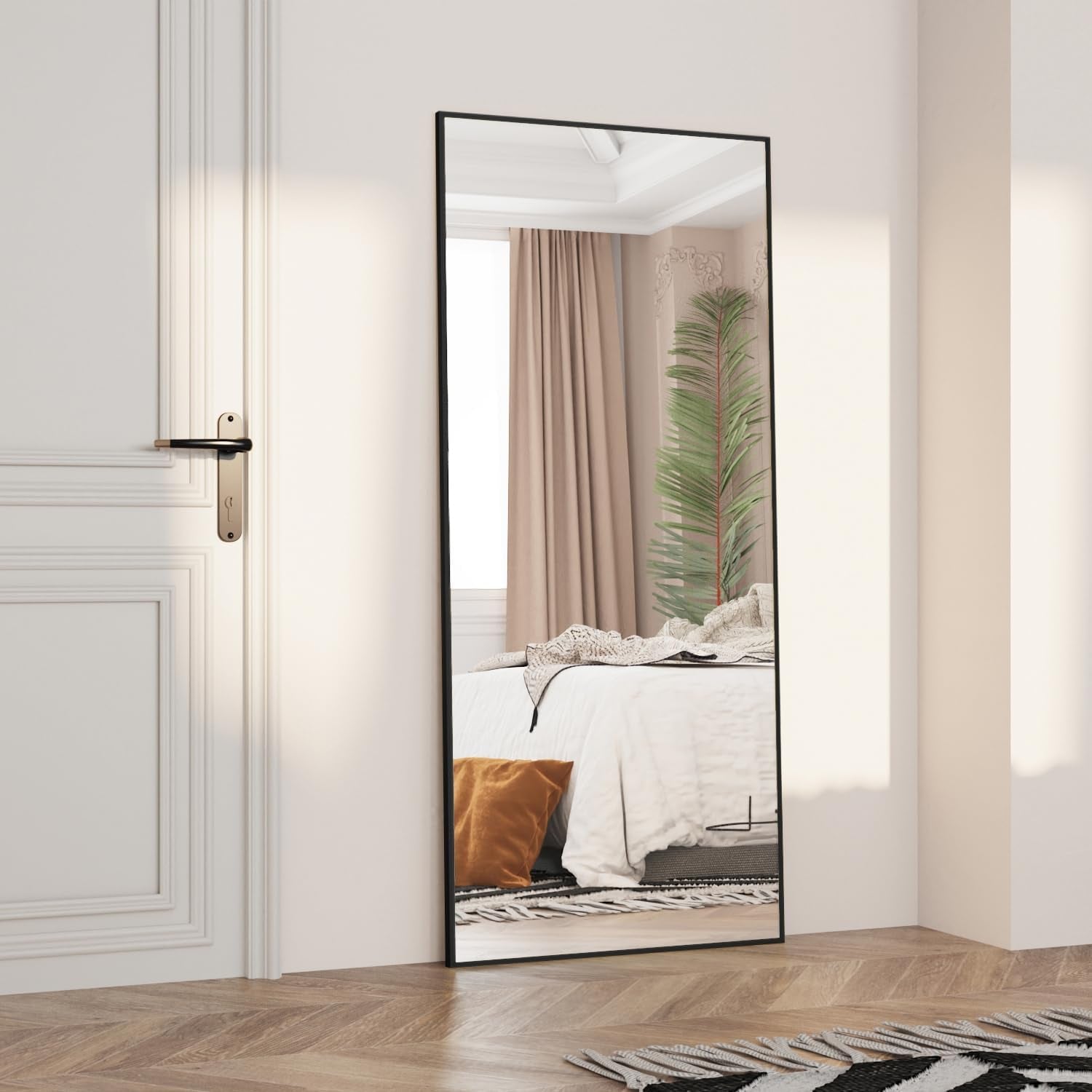 71" X 32" Full Length Mirror with Stand – Oversized Floor Mirror, Shatterproof Tempered Glass, Slim Aluminum Frame, Home Decor, Black