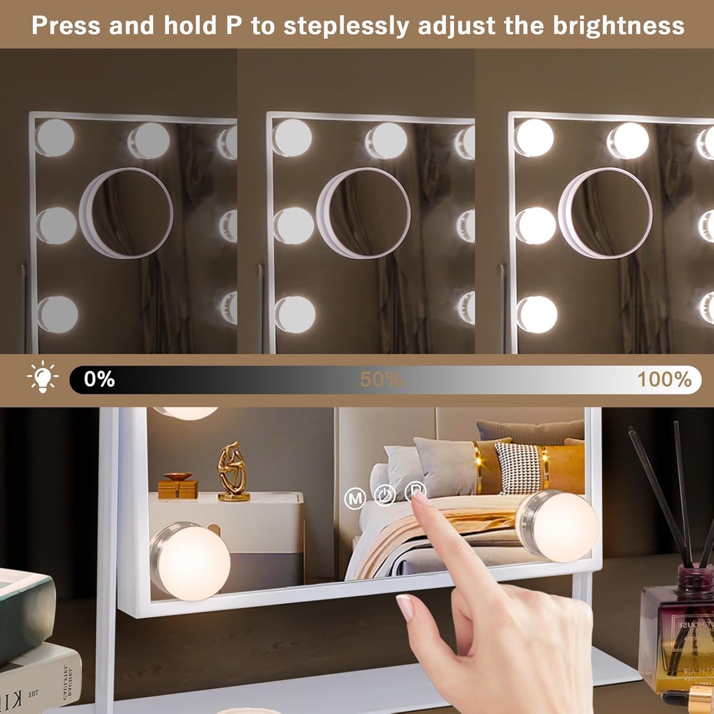 Vanity Mirror with Lights Lighted Makeup Mirror with 9 LED Bulbs Plug in Light up Makeup Mirror with Lights 360 Rotation with 10X Magnifying Mirror Tabletop