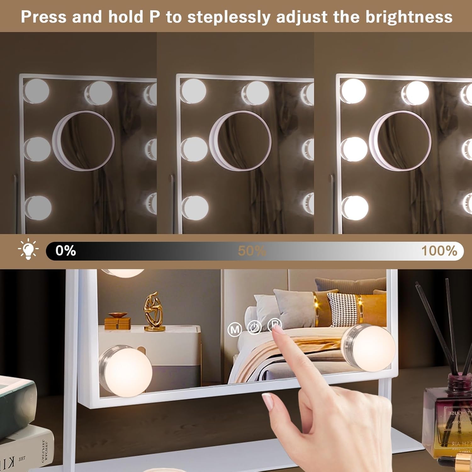 Vanity Mirror with Lights Lighted Makeup Mirror with 9 LED Bulbs Plug in Light up Makeup Mirror with Lights 360 Rotation with 10X Magnifying Mirror Tabletop