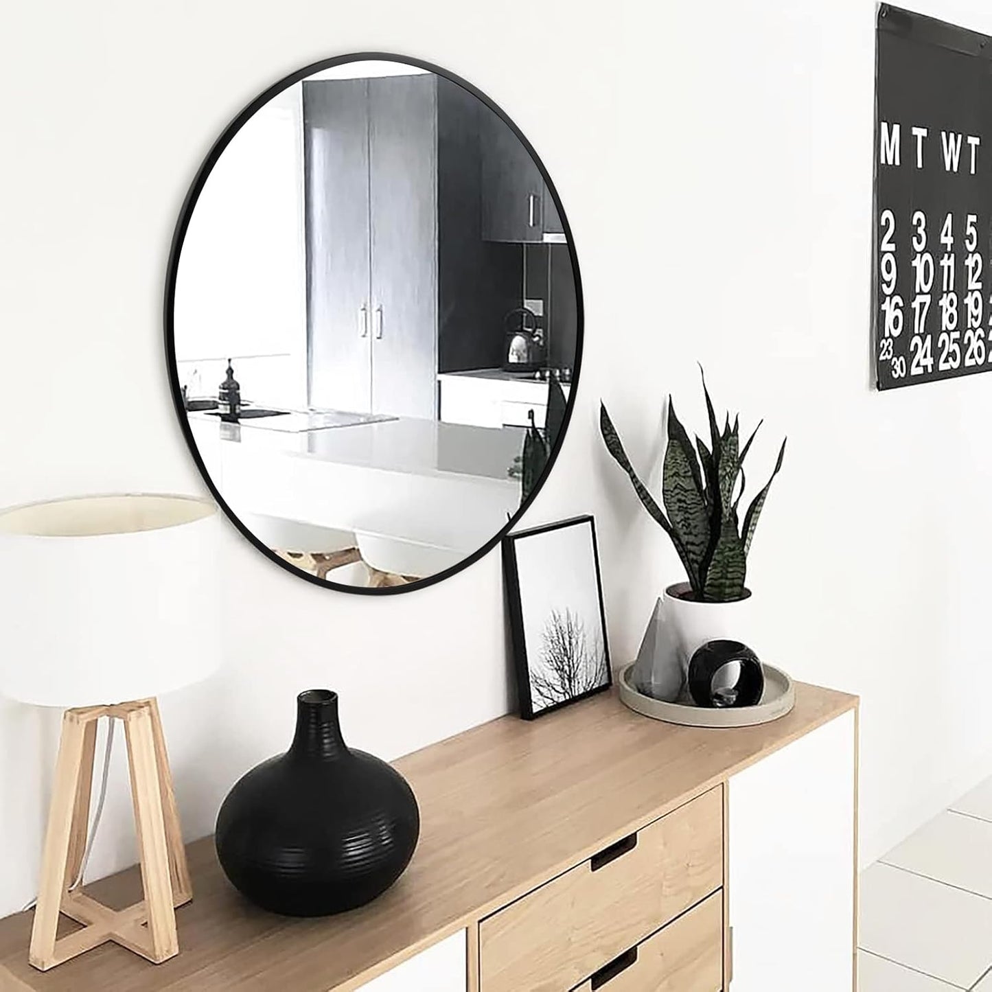 Black Circle Mirror for Wall 20 Inch - round Mirror for Bathroom, Entryway, Living Room, Hallway, Bedroom Decor, Small Matte Frame Mirror