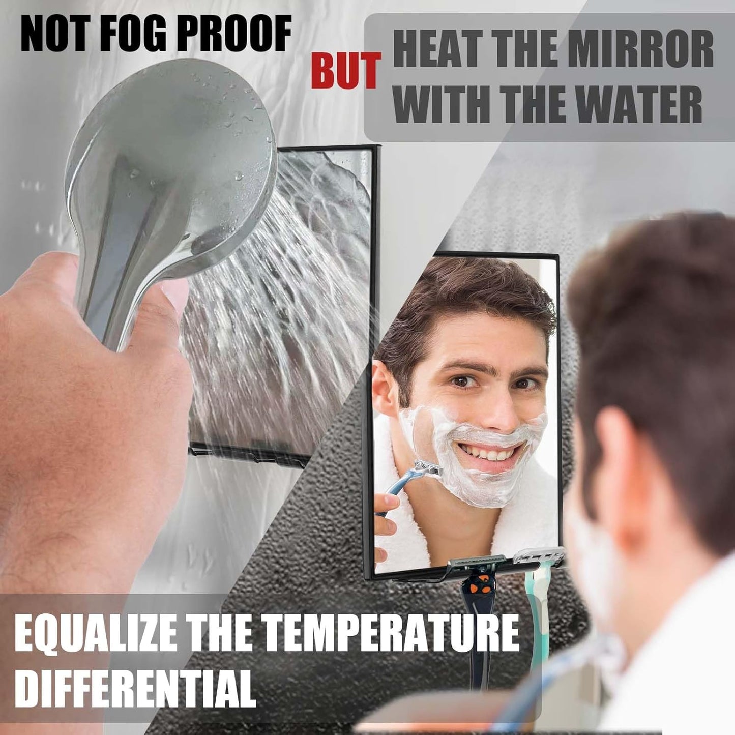 Shower Mirror for Shaving with 2 Replaceable Adhesive - Two Razor Holder, 360°Rotation Adjustable Shaving Mirror with a Squeegee, Bathroom Razor Holder