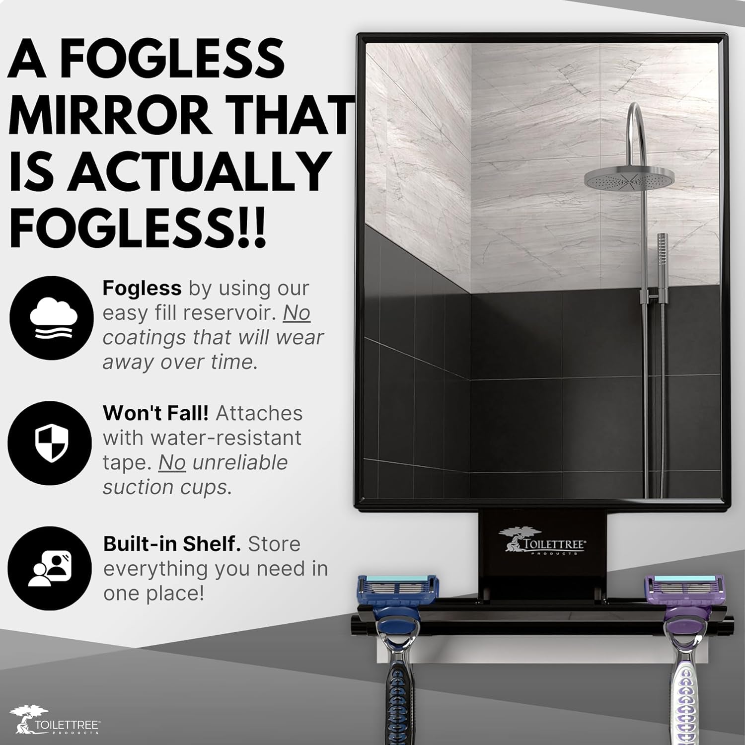 Fogless Shower Mirror - Anti-Fog Mirror - Adjustable Shaving Mirror with a Squeegee - Rust-Proof, Impact-Resistance Bathroom Shower Mirror - Tall