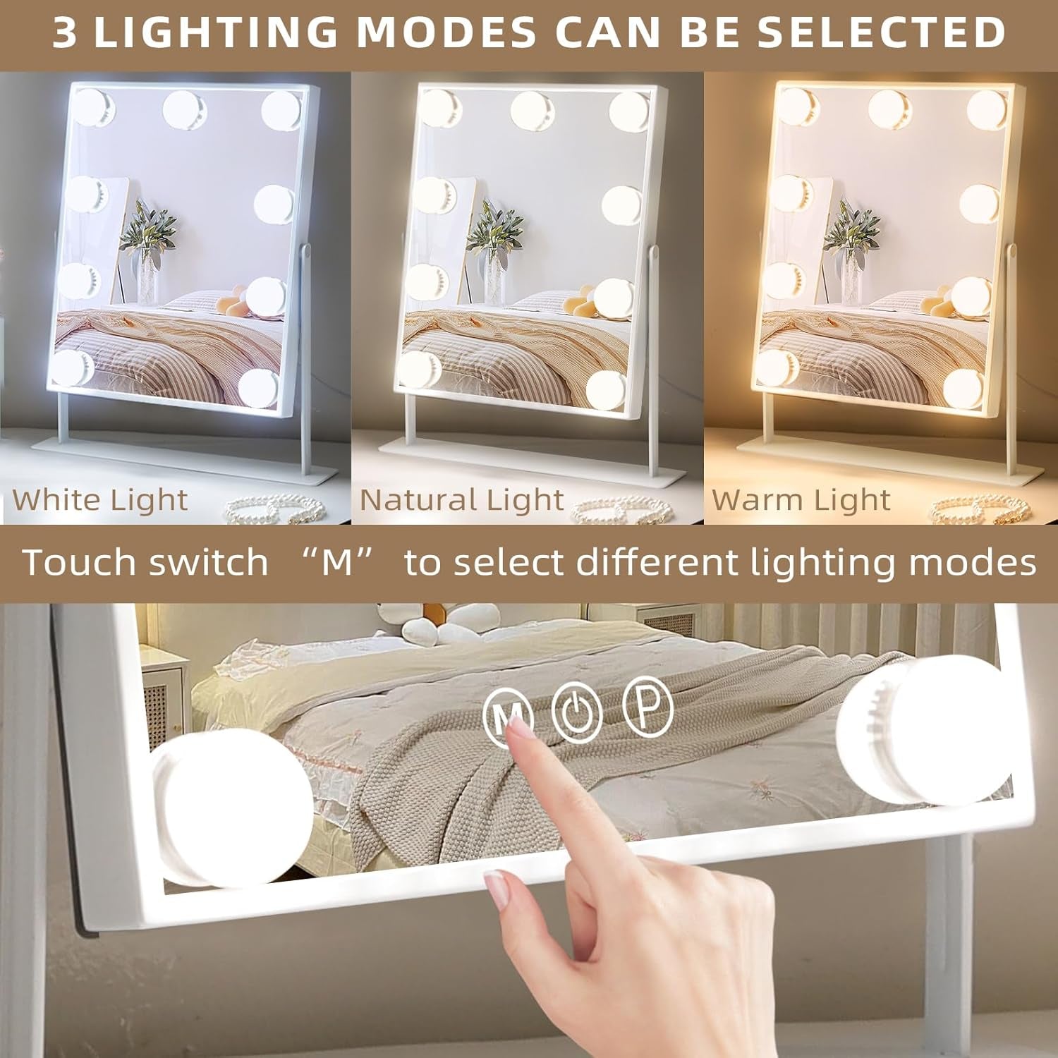 Vanity Mirror with Lights Lighted Makeup Mirror with 9 LED Bulbs Plug in Light up Makeup Mirror with Lights 360 Rotation with 10X Magnifying Mirror Tabletop